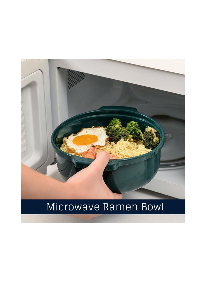 KASTWAVE Plastic Noodle Bowl with Lid, Japanese Ramen Bowls, Heat Resistant Instant Serving Bowl Portable Salad Pasta Bowl for Office College Dorm - Small - Image 2