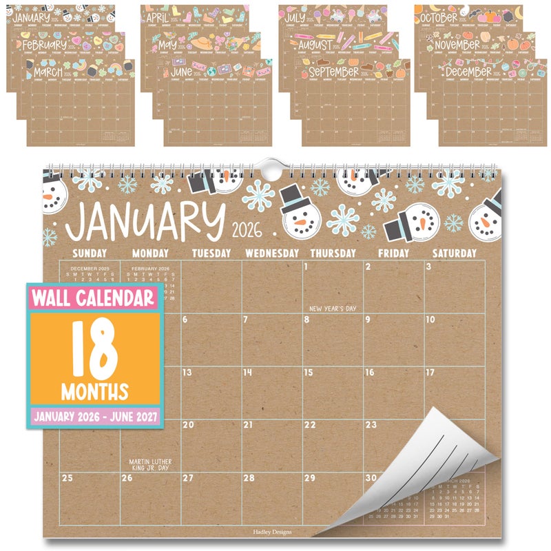 Hadley Designs 2026 Wall Calendar Large - Spiral Wall Calendars 2026-2027, 18 Months Calendar from January 2026 to June 2027, Hanging Calendars for Home, Office, Classroom, Kraft Monthly Planner - Image 1