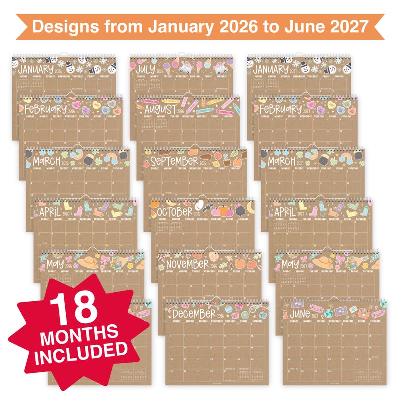 Hadley Designs 2026 Wall Calendar Large - Spiral Wall Calendars 2026-2027, 18 Months Calendar from January 2026 to June 2027, Hanging Calendars for Home, Office, Classroom, Kraft Monthly Planner - Image 4