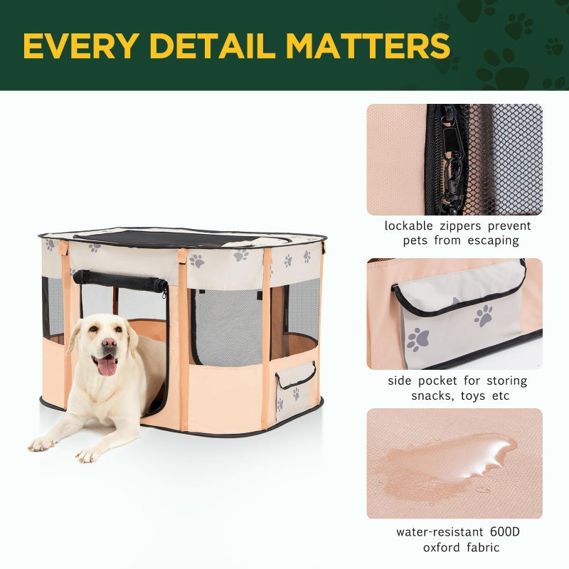 Avont Portable Dog Cat Playpen, Foldable Pop Up Pet Play Pen Travel Crate with Floor and Mesh Door Top for Indoor Outdoor Collapsible Tent Cage -L, Orange - Image 5