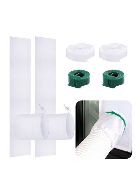 2 Set Portable Ac Window Kit, Seal for Air Conditioner, Adjustable Vent with Drawstring and Adhesive Fastener Dryer Hose Casement Door (34 to 64 Inches)