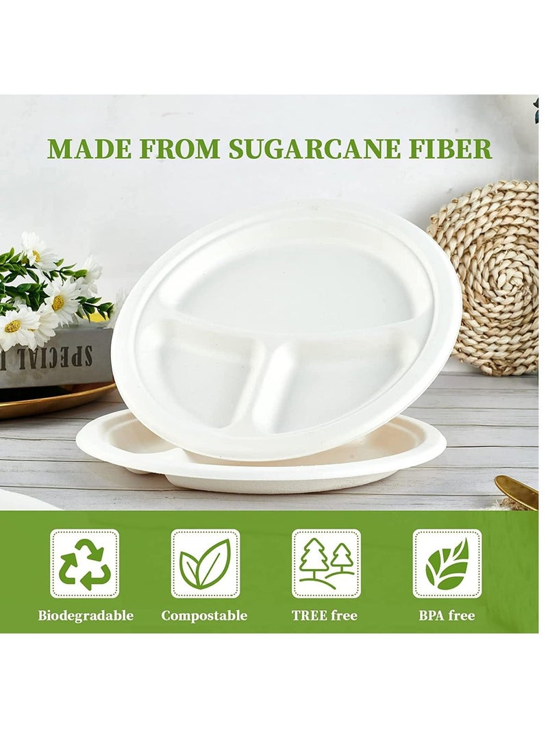 vsell24 100pack 10 Inch 3 Portion Disposable Round Foam Plates for Tableware Birthday Parties Office Home Events Camping - Image 3
