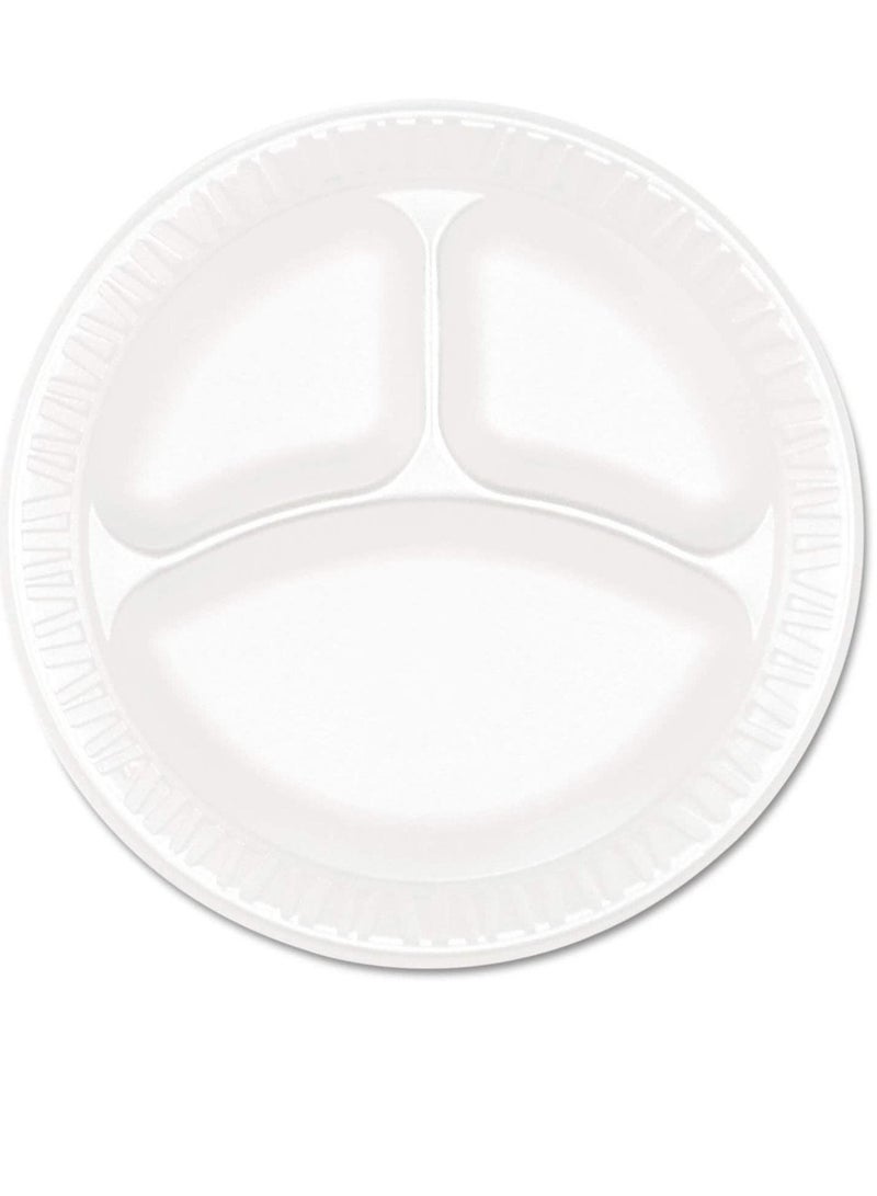 vsell24 100pack 10 Inch 3 Portion Disposable Round Foam Plates for Tableware Birthday Parties Office Home Events Camping - Image 1