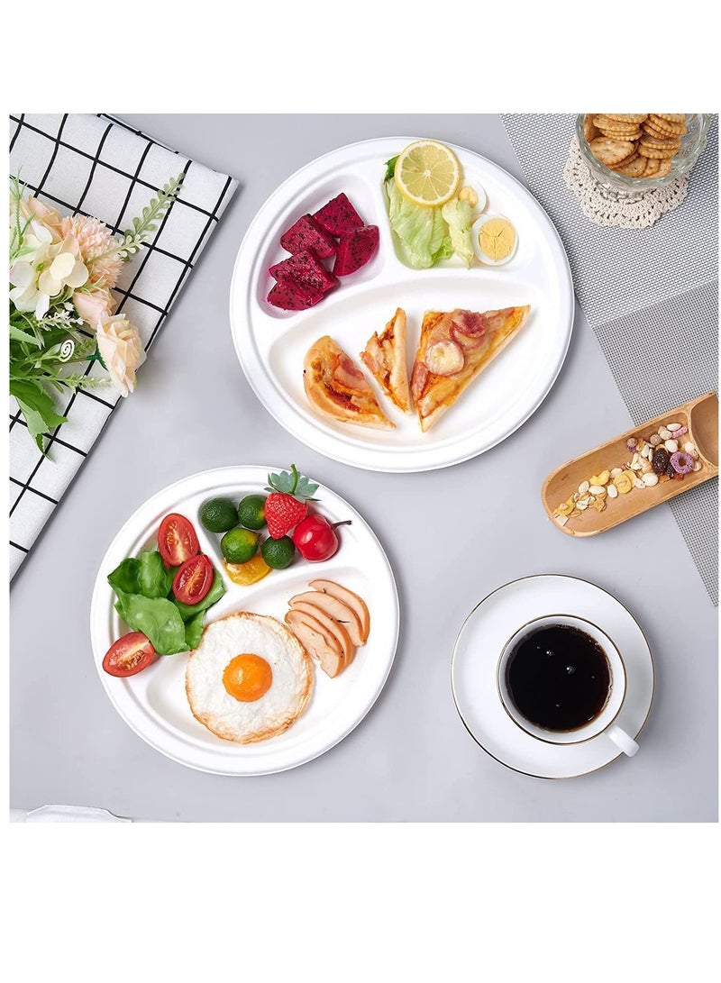 vsell24 100pack 10 Inch 3 Portion Disposable Round Foam Plates for Tableware Birthday Parties Office Home Events Camping - Image 5