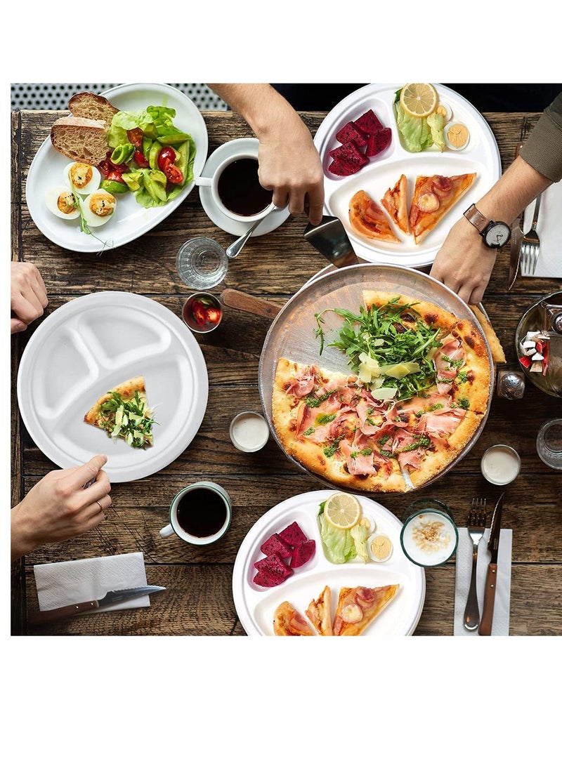 vsell24 100pack 10 Inch 3 Portion Disposable Round Foam Plates for Tableware Birthday Parties Office Home Events Camping - Image 2