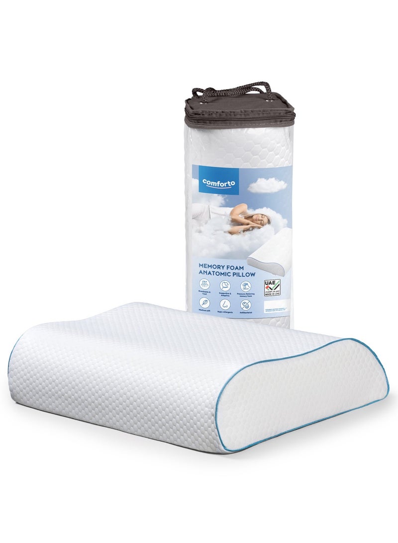 Comforto Wave Blue Piping Memory Foam Pillow 60x40x13-11 cm - Image 1