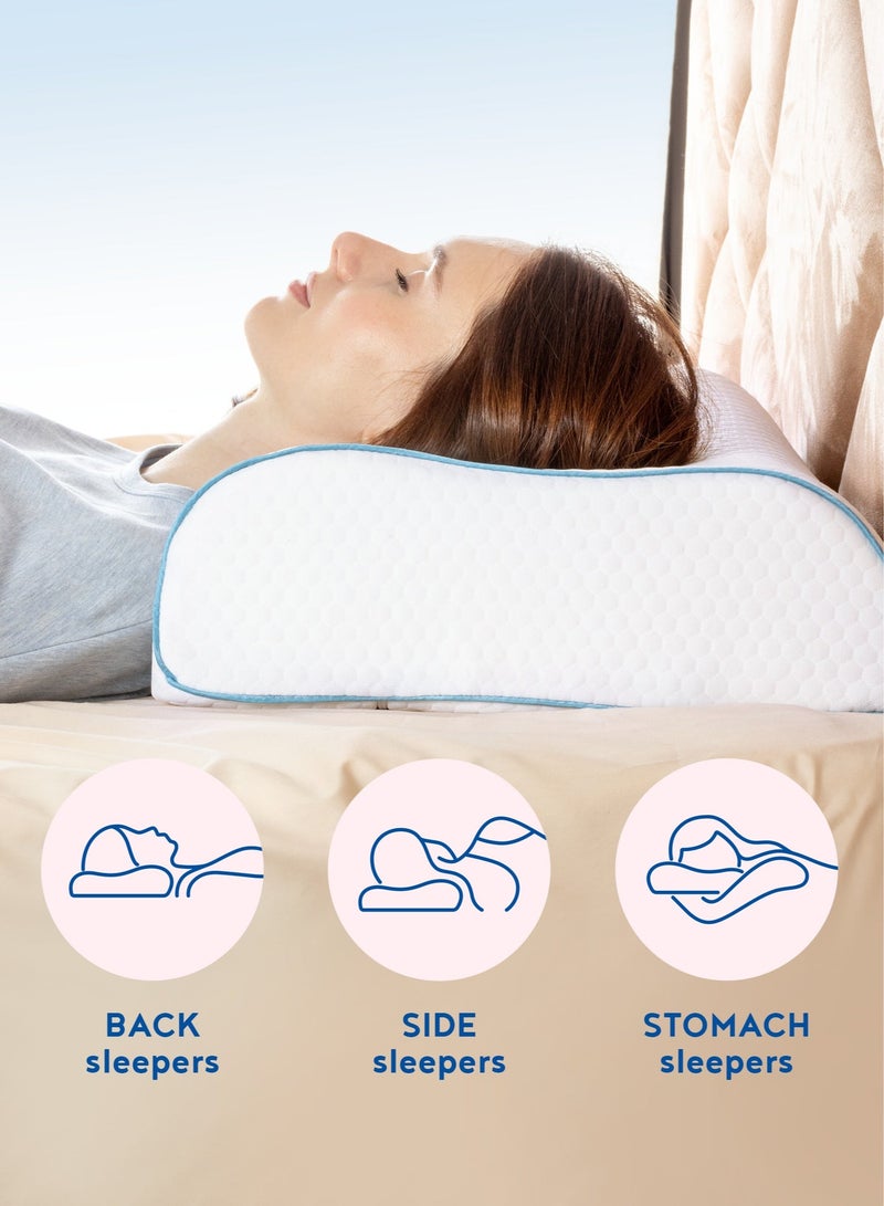 Comforto Wave Blue Piping Memory Foam Pillow 60x40x13-11 cm - Image 5