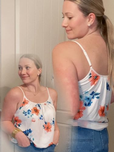 ANYFITTING Built in Bra Tank Top with Shelf Bra Cup for Legging Spaghetti Strap Summer Top with Padded Bra Shelf Bra for Sports Yoga Floral Print L - Image 3