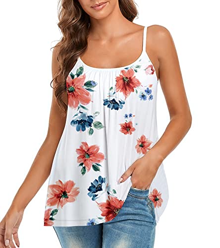 ANYFITTING Built in Bra Tank Top with Shelf Bra Cup for Legging Spaghetti Strap Summer Top with Padded Bra Shelf Bra for Sports Yoga Floral Print L - Image 1