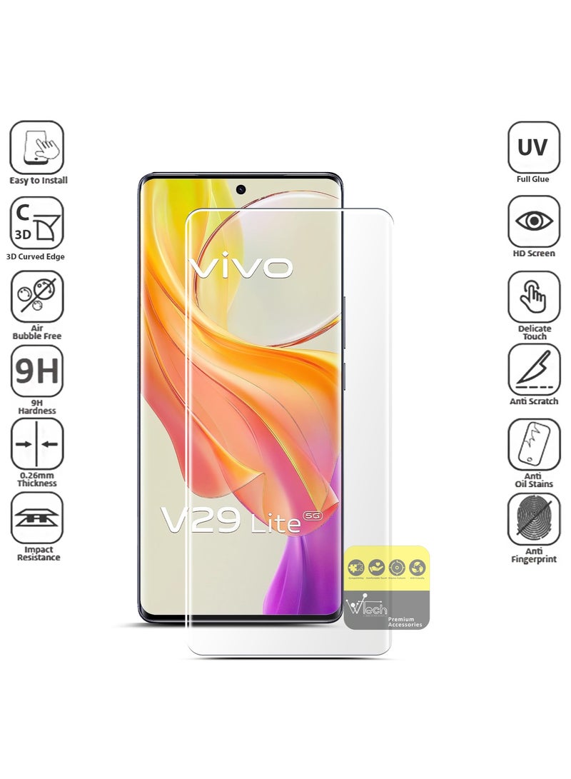 دبليو تيك Vivo V29 Lite 5G / V27 5G 2023 واقي شاشة زجاجي مقسى بغطاء كامل للأشعة فوق البنفسجية - شفاف - Image 2