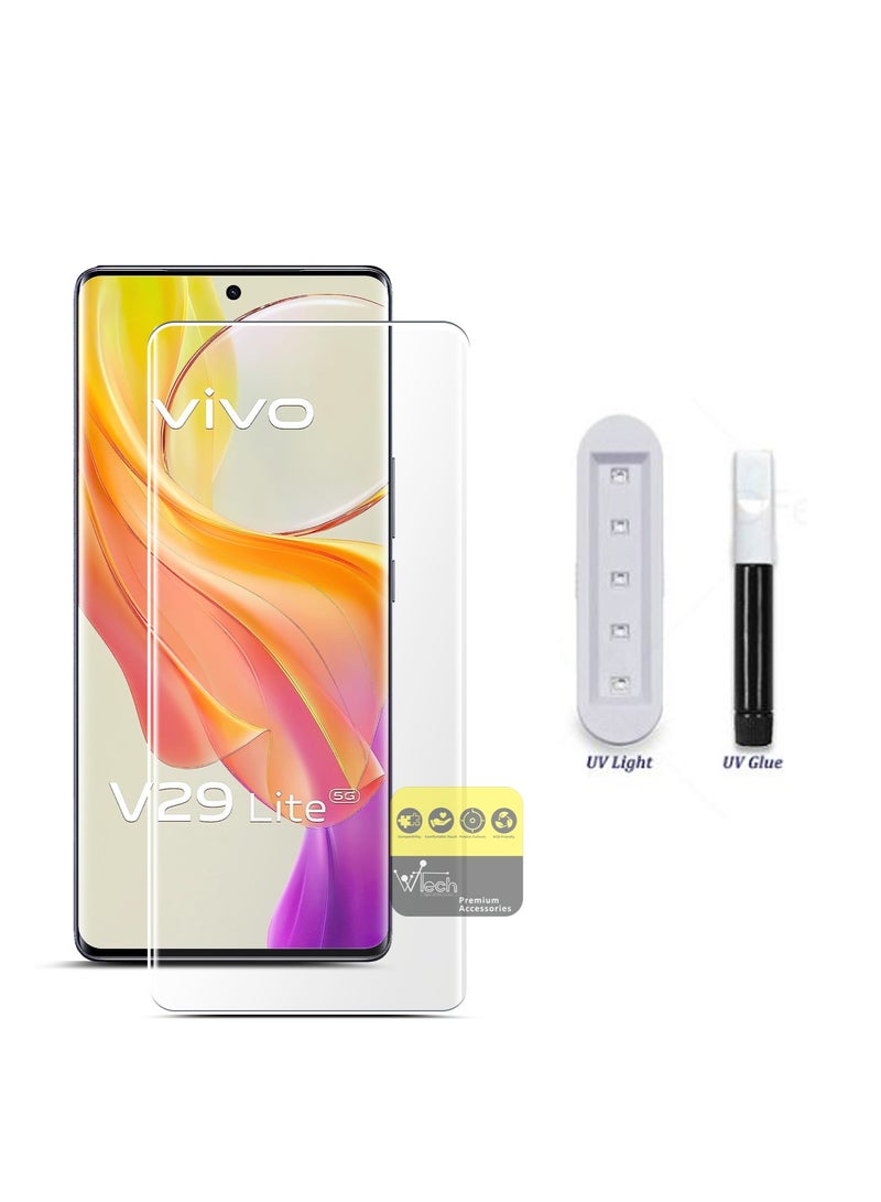 دبليو تيك Vivo V29 Lite 5G / V27 5G 2023 واقي شاشة زجاجي مقسى بغطاء كامل للأشعة فوق البنفسجية - شفاف - Image 5