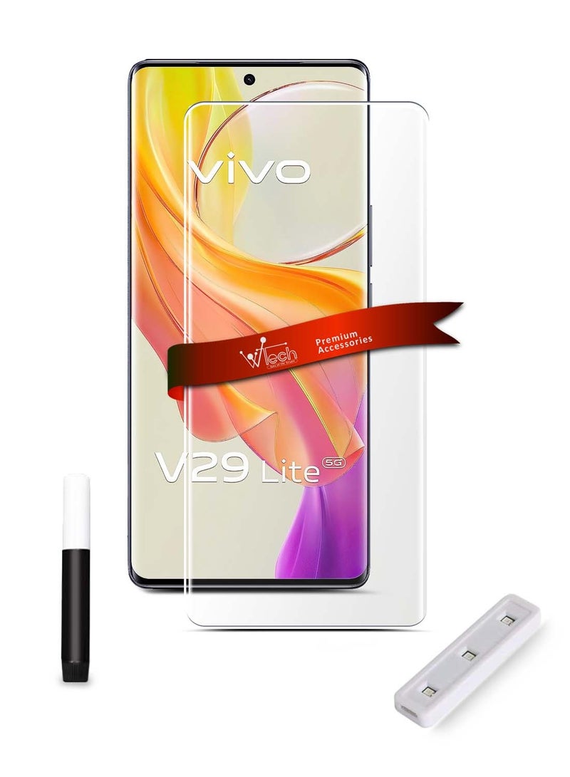 دبليو تيك Vivo V29 Lite 5G / V27 5G 2023 واقي شاشة زجاجي مقسى بغطاء كامل للأشعة فوق البنفسجية - شفاف - Image 1
