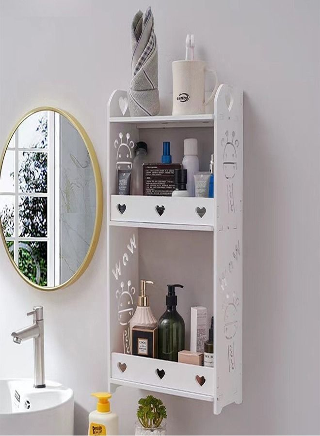 fashionhome 1-Piece 3-Tiers Household Multipurpose Floral Design Bathroom Kitchen Storage Rack Bath Organizer Storage Shelves White 34x14x59.5 cm - Image 1