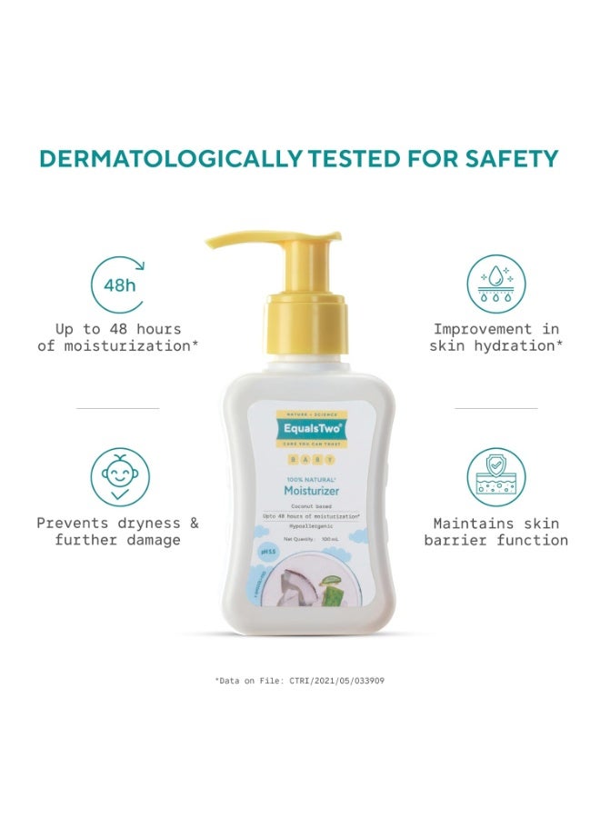 EQUALSTWO by Zydus Baby Moisturizer, 100ml, 100% Natural Coconut based Daily Baby Skin Care Body Lotion for Nourishing Skin, All Skin Types, PH 5.5, Dermatalogically Tested, No Parabens No Sulphates, (Pack 1) - Image 2