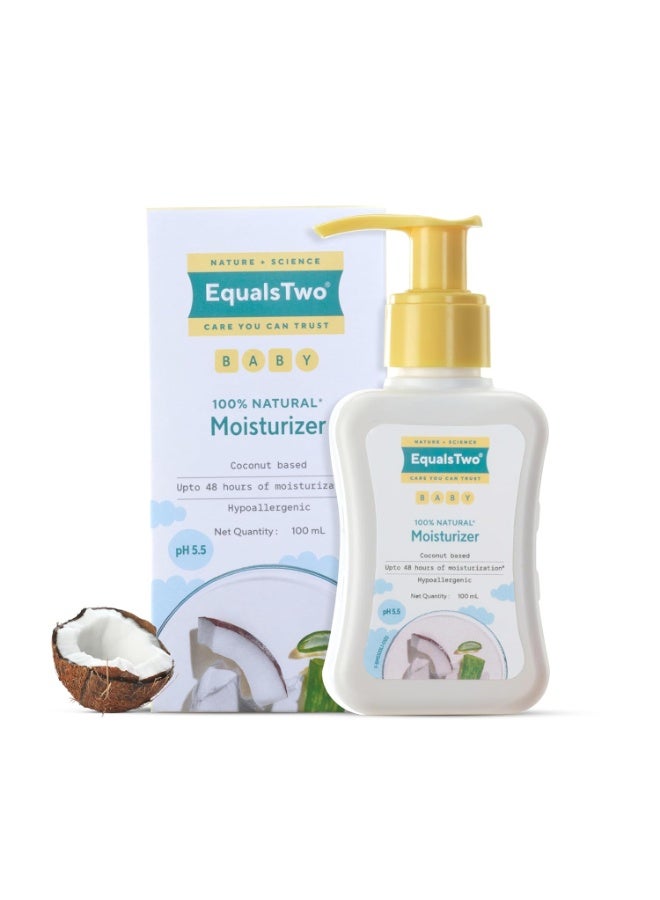 EQUALSTWO by Zydus Baby Moisturizer, 100ml, 100% Natural Coconut based Daily Baby Skin Care Body Lotion for Nourishing Skin, All Skin Types, PH 5.5, Dermatalogically Tested, No Parabens No Sulphates, (Pack 1) - Image 1