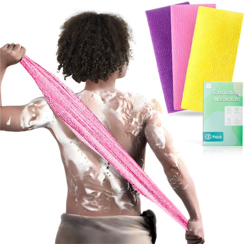 RIUOTA 3 Pieces Exfoliating Washcloth Shower Towel African Net Sponge Japanese Wash Cloth Face Exfoliating Sponge Loofah Exfoliating Body Scrubber for Body Exfoliation - Image 1