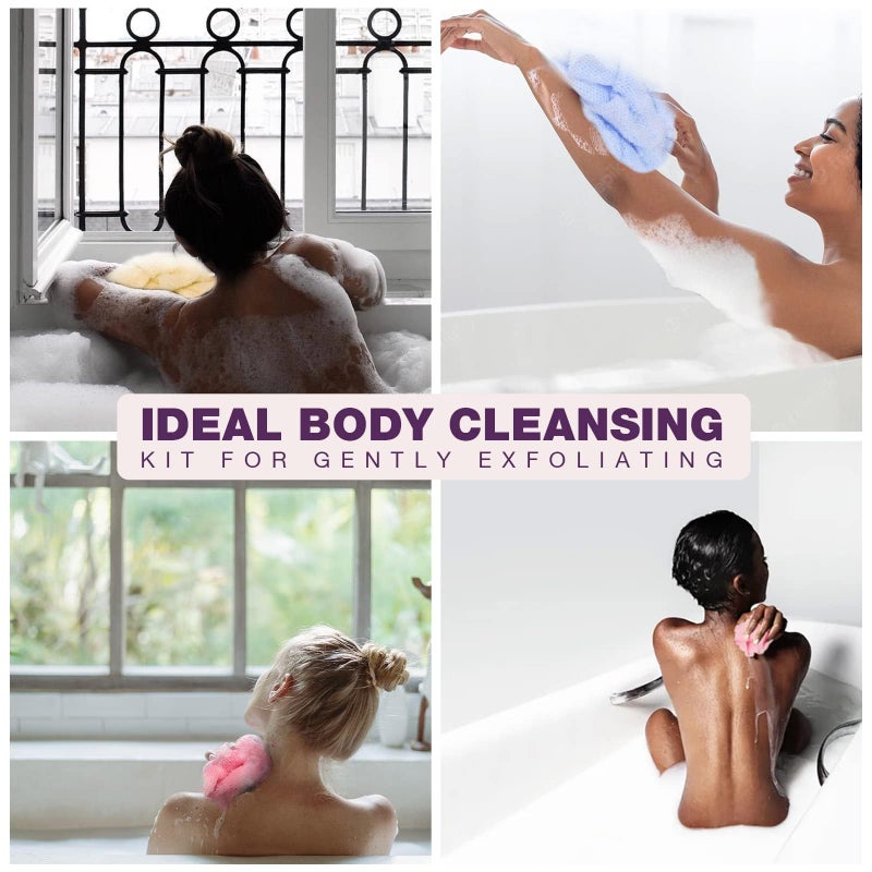 RIUOTA 3 Pieces Exfoliating Washcloth Shower Towel African Net Sponge Japanese Wash Cloth Face Exfoliating Sponge Loofah Exfoliating Body Scrubber for Body Exfoliation - Image 2
