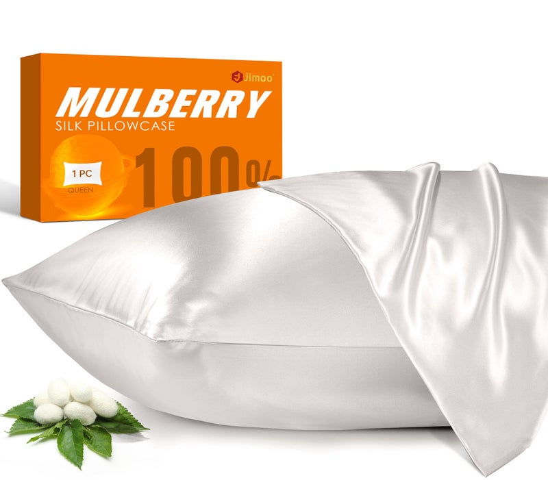 100 غطاء وسادة من حرير التوت للشعر والبشرة 22 مومي Pure Natural Silk Pillow Case من الجانبين مع سحاب غطاء وسادة للنساء والرجال أبيض عاجي قياسي 2026