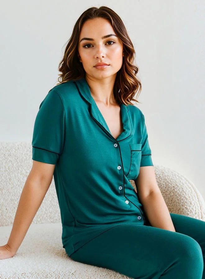 Aadaraya  Aadaraya Piping Detail Pyjama Set for Women | Best Price UAE