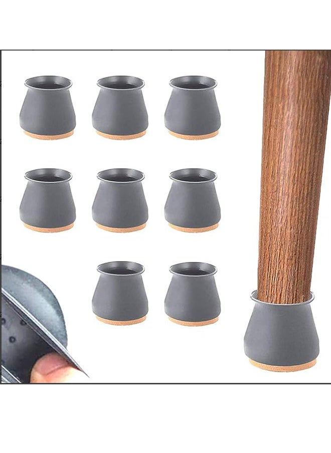 Bukela Chair Leg Pads Chair Leg Floor Protectors, Chair Leg Covers, 8 Pieces Table Leg Chair Leg Covers Silicone Flexible with Felt Table Leg Pads Covers Furniture Floor Protectors Silent Scratches  - Image 1