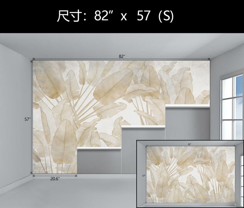 WFBHUA-Beige Banana Leaf Wallpaper Peel and Stick Tropical Self-Adhesive Wall Mural for Living Room Bedroom 82"x57" - Image 4