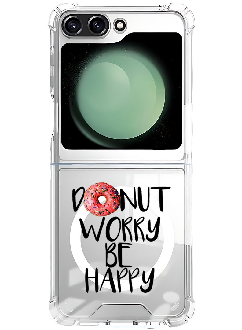 Theodor Magnetic Case for Samsung Galaxy Z Flip 5 Compatible with MagSafe Wireless Charging, Shockproof Phone Bumper Cover Donut worry be happy - Image 1