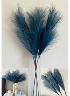 SPARK IT HOME Spark It Home 3 Pieces Fluffy Faux Pampas Grass Artificial Pampas Branches Fake Fluffy Stems Plants, Floor Vase Filler for Home, Wedding Boho Decor Flower Arrangement 110 cm/ 43 inches (Blue)  - Image 1