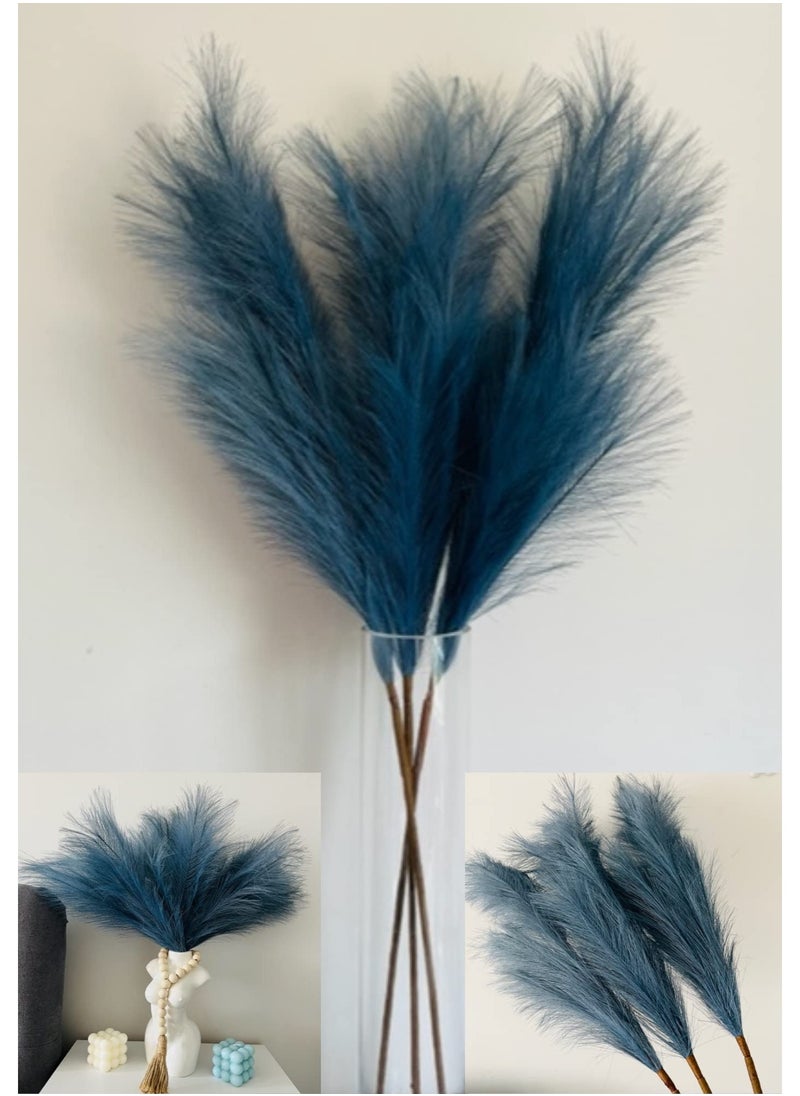 SPARK IT HOME Spark It Home 3 Pieces Fluffy Faux Pampas Grass Artificial Pampas Branches Fake Fluffy Stems Plants, Floor Vase Filler for Home, Wedding Boho Decor Flower Arrangement 110 cm/ 43 inches (Blue)  - Image 1