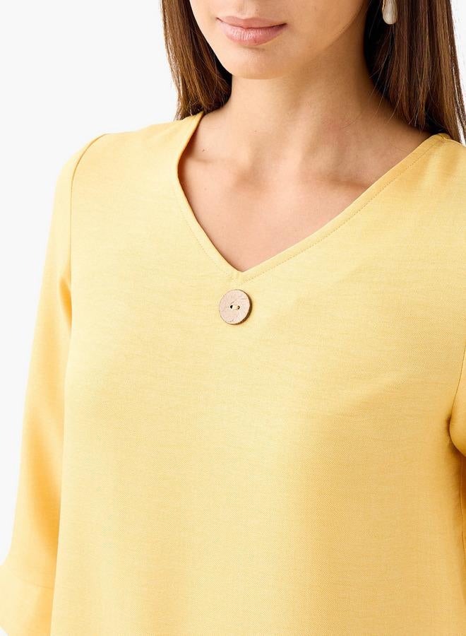 Splash FAV Button Applique Top with V-neck - Image 4