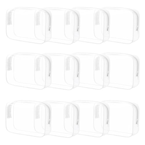 Eilyliafe 12 Pieces Clear Makeup Bags Bulk PVC Waterproof Cosmetic Bag with Zipper TSA Approved Toiletry Bag for Travel Transparent Pouches Organizer Storage for Men and Women White Medium - Image 1