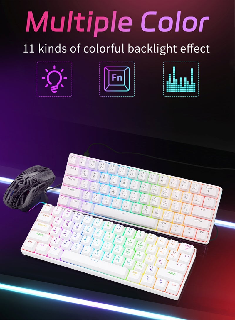 UCHUANG 61-Key English Arabic Mechanical Keyboard, Red Switch Hybrid Light Compact Mini Wired Keyboard for PC, Mac E-sports Portable Gaming Keyboard - White - Image 5