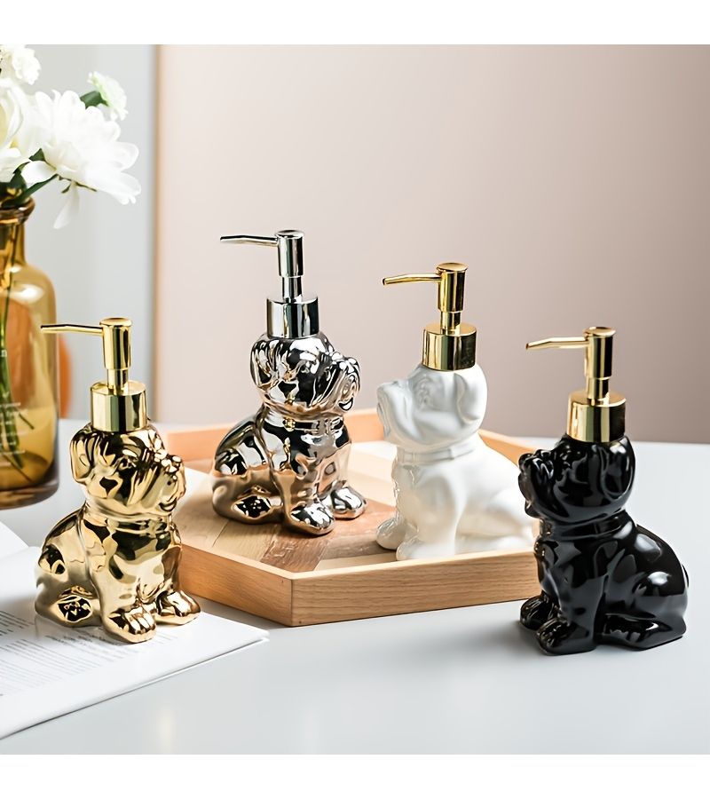 Charming Golden Ceramic Puppy Lotion Dispenser for Hand Soap and Shampoo - Image 5