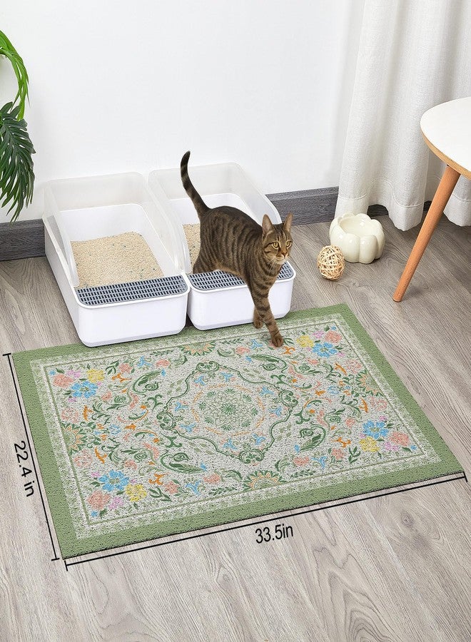 Glittme Cat Litter Mat with Non-Slip Bottom Litter Box Mat 33"X22" Litter Trapping Mat Easy to Clean Washable Cat Food Mat for Kitty,L - Image 2