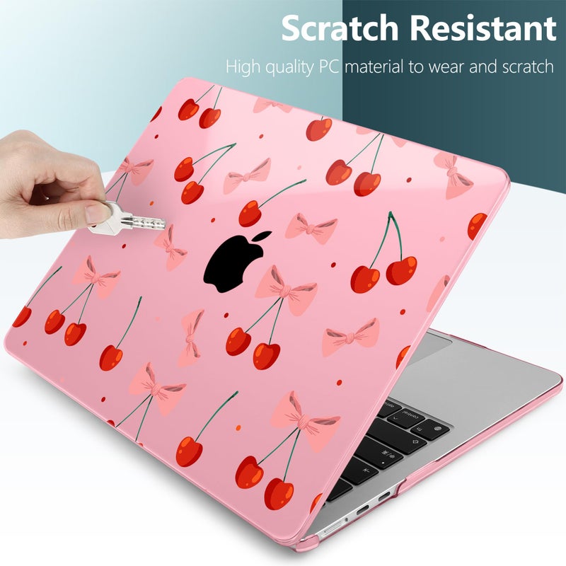 TWOLSKOO Compatible with M4 MacBook Air 13.6 inch Case 2025-2022 Release M4 A3240 M3 A3113 M2 A2681, Plastic Hard Shell & Keyboard Cover & Type C Adapter & Screen Protector, Cute Cherry - Image 4