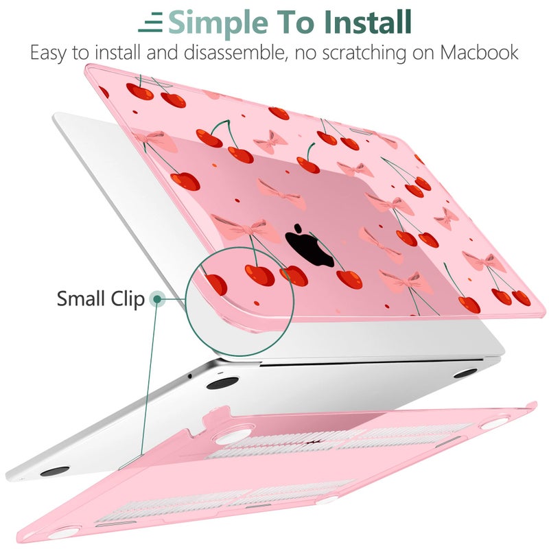 TWOLSKOO Compatible with M4 MacBook Air 13.6 inch Case 2025-2022 Release M4 A3240 M3 A3113 M2 A2681, Plastic Hard Shell & Keyboard Cover & Type C Adapter & Screen Protector, Cute Cherry - Image 3