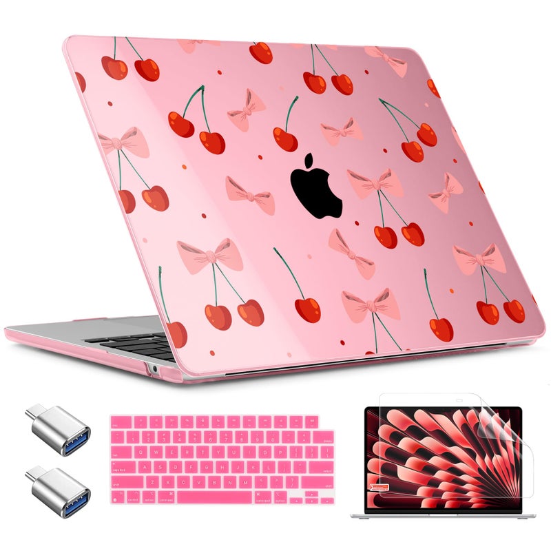 TWOLSKOO Compatible with M4 MacBook Air 13.6 inch Case 2025-2022 Release M4 A3240 M3 A3113 M2 A2681, Plastic Hard Shell & Keyboard Cover & Type C Adapter & Screen Protector, Cute Cherry - Image 1