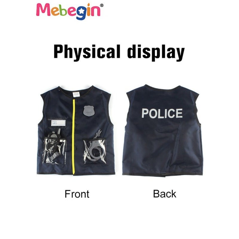 4PCS Police Uniform Set with Vest, Badge and Other Accessaries, Cop Costume Outfit Set for Role-playing Activities and Themed Parties, Suitable for 100-140cm Tall - Image 5