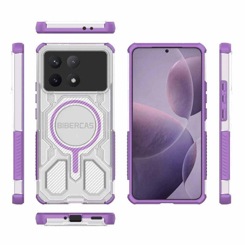 BIBERCAS For Redmi K70 Transparent Color Series Magsafe Air Bag Shockproof Phone Case(Purple) - Image 2