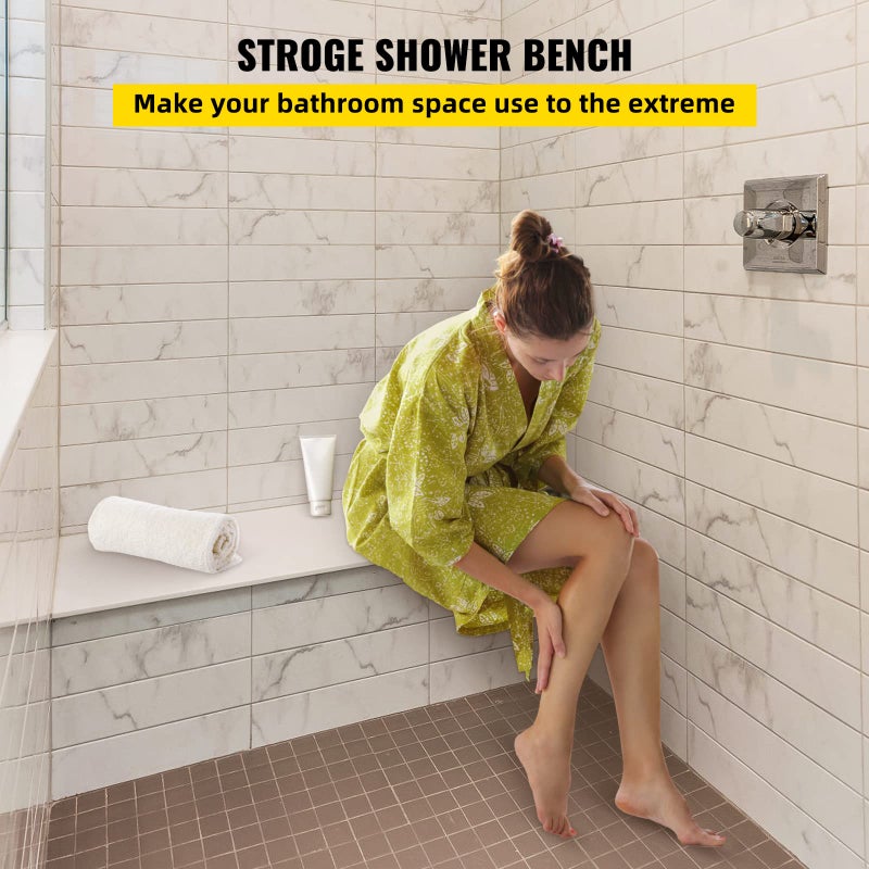 VEVOR Tile Shower Seat, 38.2" x 11.4" x 20" Tile Shower Seat, Factory Waterproof & 100% Leak-Proof Tileable Shower Corner Seat, 440lbs Loading Rectangular Board Shower Bench, Grey - Image 3