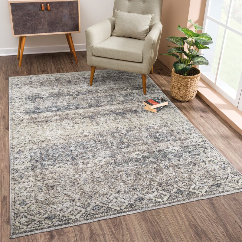 Bloom Rugs Caria قابلة للانزلاق 3x5 سجادة - بيج بني/تيل سجادة المنطقة التقليدية لغرفة غرفة المعيشة غرفة الطعام والمطبخ - الحجم الدقيق: 3 '× 5' - Image 1