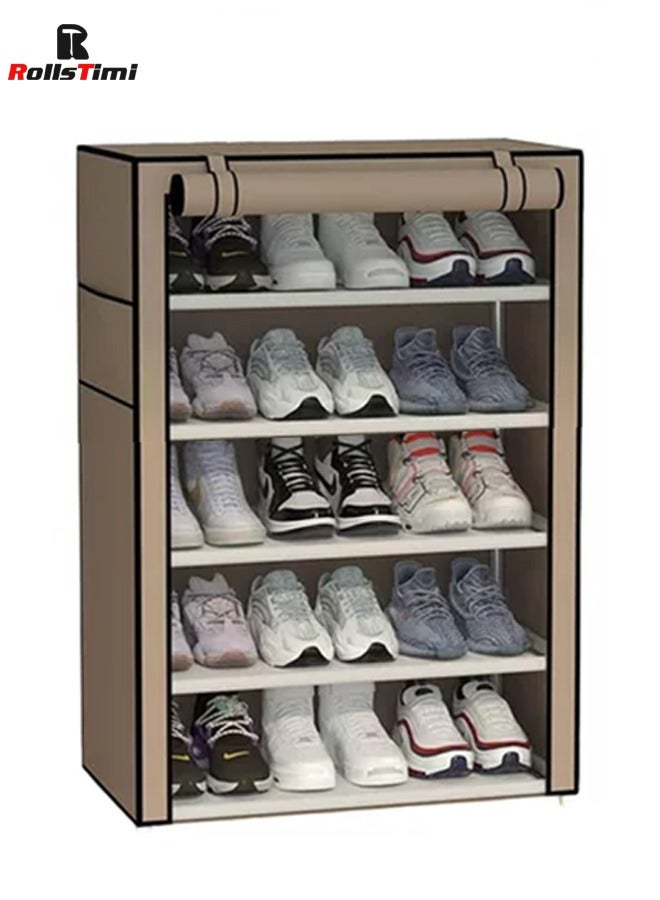 RollsTimi  6 Tier Shoe Rack Organizer,Portable Shoe Shelf with Non woven Fabric Cover for Closet Hallway,Bedroom,Entryway,Coffee - Image 1