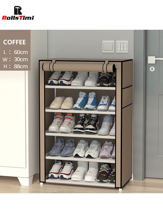 RollsTimi  6 Tier Shoe Rack Organizer,Portable Shoe Shelf with Non woven Fabric Cover for Closet Hallway,Bedroom,Entryway,Coffee - Image 2