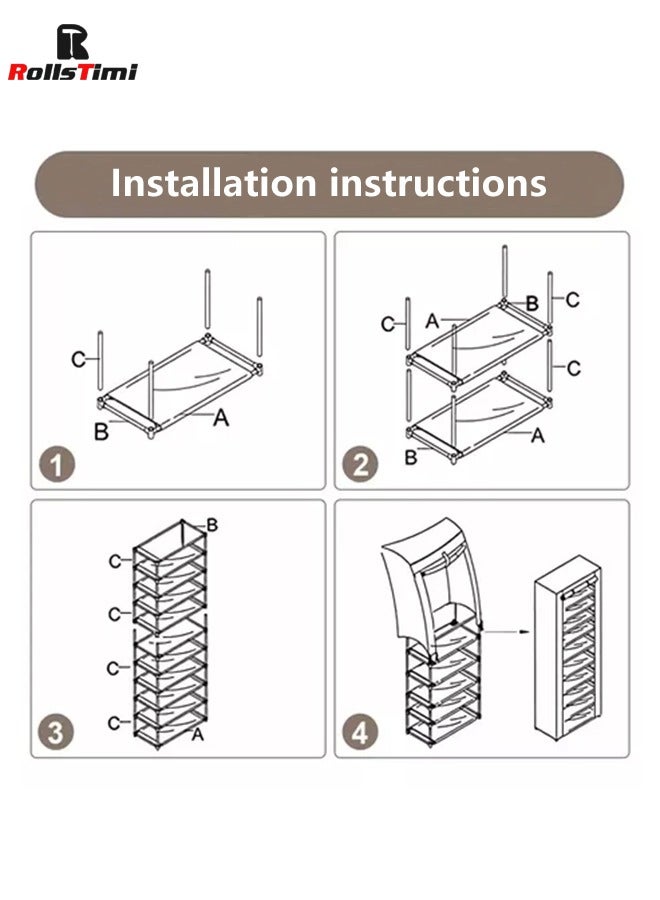 RollsTimi  6 Tier Shoe Rack Organizer,Portable Shoe Shelf with Non woven Fabric Cover for Closet Hallway,Bedroom,Entryway,Coffee - Image 3
