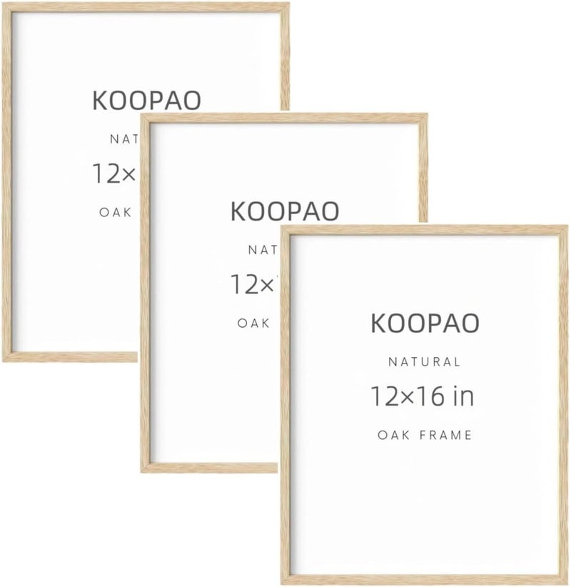KOOPAO 12"x16" Oak Wood Picture Frame Natural Wood Color Set of 3-12x16 Poster Frame for Wall Art Decor, 12x16 Poster Photo Wooden Frames, Ready to Hang Horizontal and Vertical 30.7x40.8cm Picture - Image 1