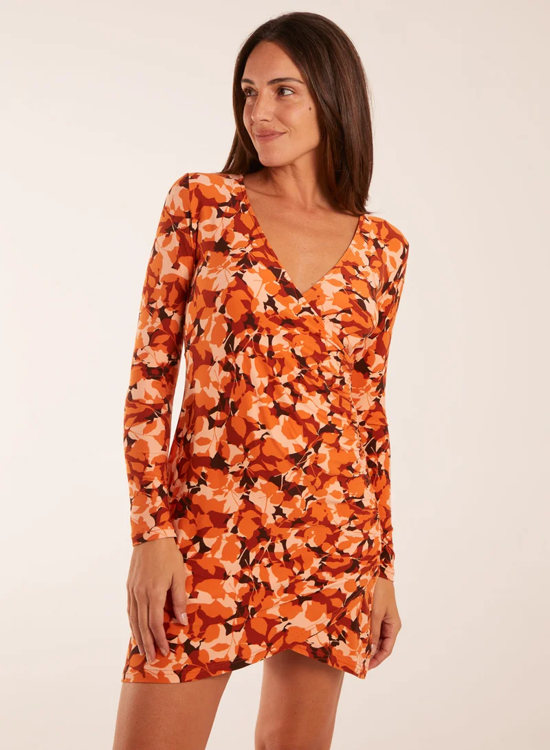 Blue Vanilla Fixed Wrap Gathered Mini Dress