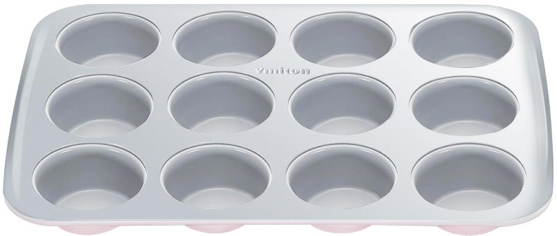 Ymiton Nonstick Ceramic 12 Cup Muffin Pan Cupcake Pan for Baking NonToxic Muffin tin Ceramic Coating PTFE PFOA Free Oven Safe 550F Aluminized Steel Pink - Image 2