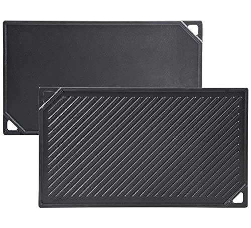 GasSaf Cast Iron Reversible Griddle, 16.5 Inch x 9.5 Inch Double Sided Grill Pan Perfect for Gas Grills and Stove Top - Image 1