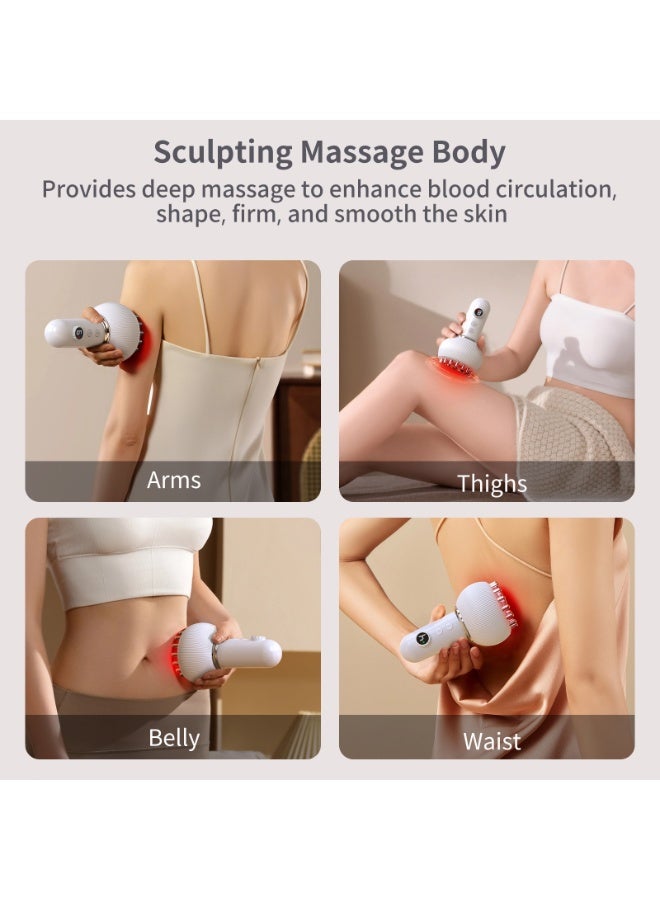 آيسيلي جهاز تدليك التصريف اللمفاوي وأداة تدليك مضادة للسيلوليت، جهاز تدليك الأنسجة العميقة، جهاز تدليك لتخفيف آلام عرق النسا مع 9 سرعات قابلة للتعديل، يساعد على تقليل علامات التمدد والسيلوليت، للساقين والذراعين والبطن، جهاز نحت الجسم مع تيار كهربائي دقيق، ضوء، حرارة واهتزاز (أبيض) - Image 4