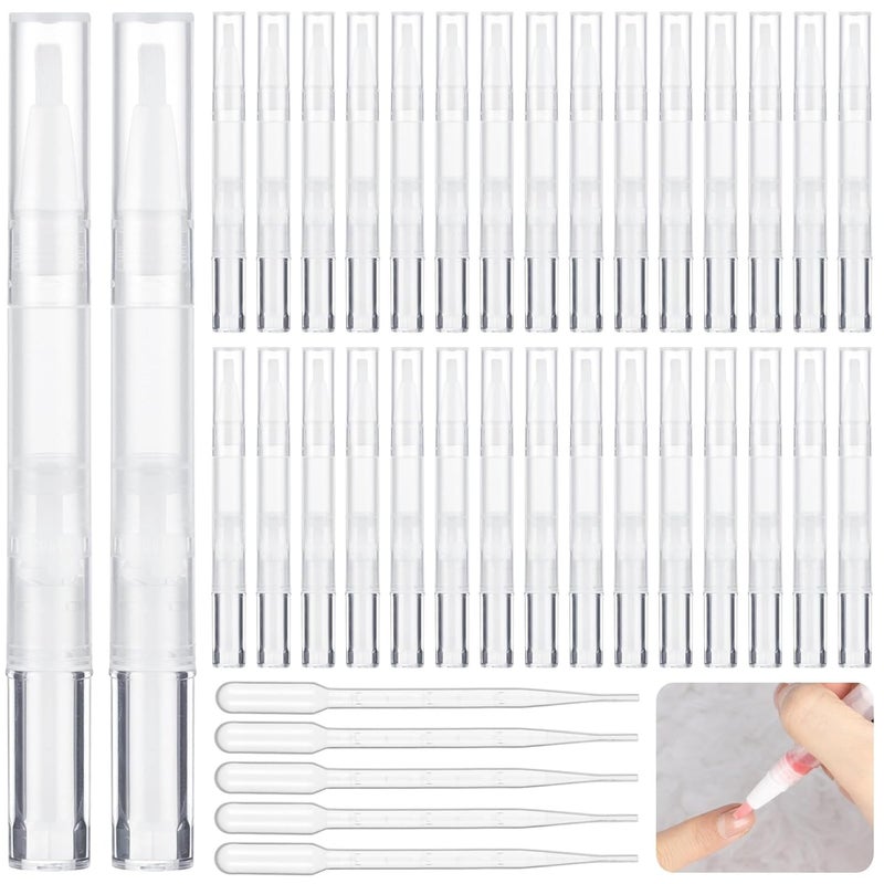 Empty Nail Oil Pens, Lip Gloss Containers, And Eyelash Growth Liquid Tubes, 50 Pieces 3 Ml With 5 Droppers, Transparent Twist Pens With Brush Tips - Image 1