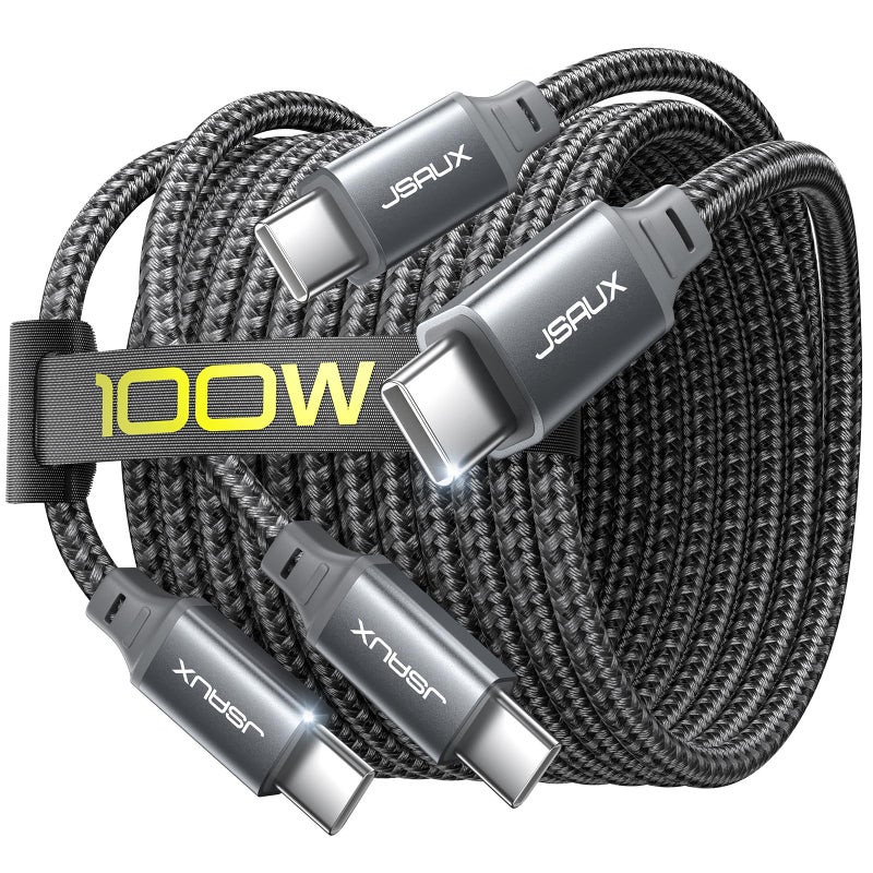 jsaux كابل JSAUX USB C إلى USB C بقوة 100 واط [عبوة 2 - 10 أقدام]، كابل شحن سريع من نوع C متوافق مع iPhone 17/iPhone Air/iPhone 17 Pro/iPhone 17 Pro Max، سلسلة iPhone 16/15، Galaxy S/Note، MacBook، iPad - رمادي - Image 1